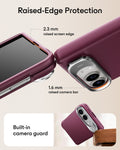 Deep Burgundy Vegan Leather iPhone Duo Magsafe Case with Stand Raised-Edge Protection