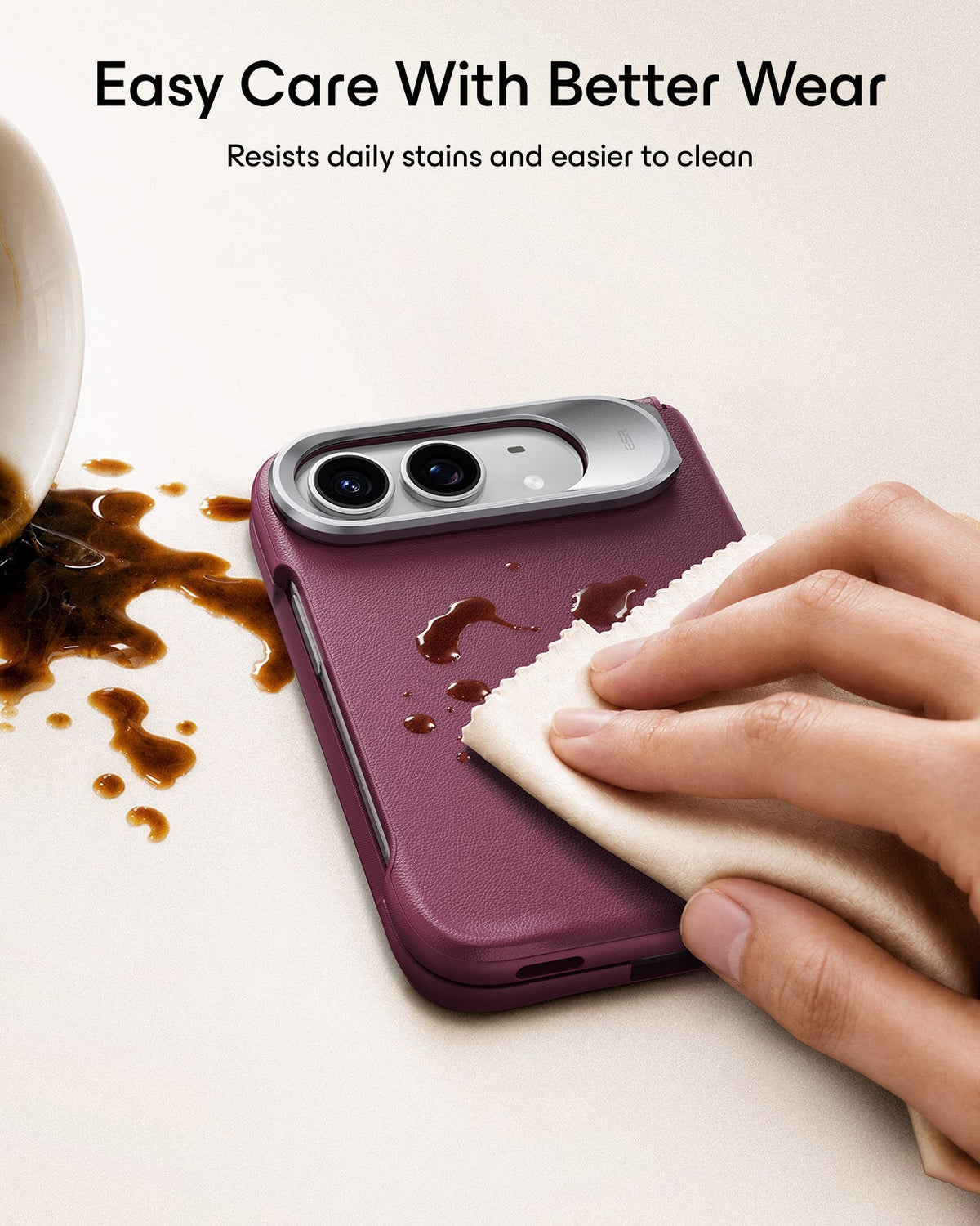 Deep Burgundy Vegan Leather iPhone Duo Magsafe Case with Stand Easy Care With Better Wear