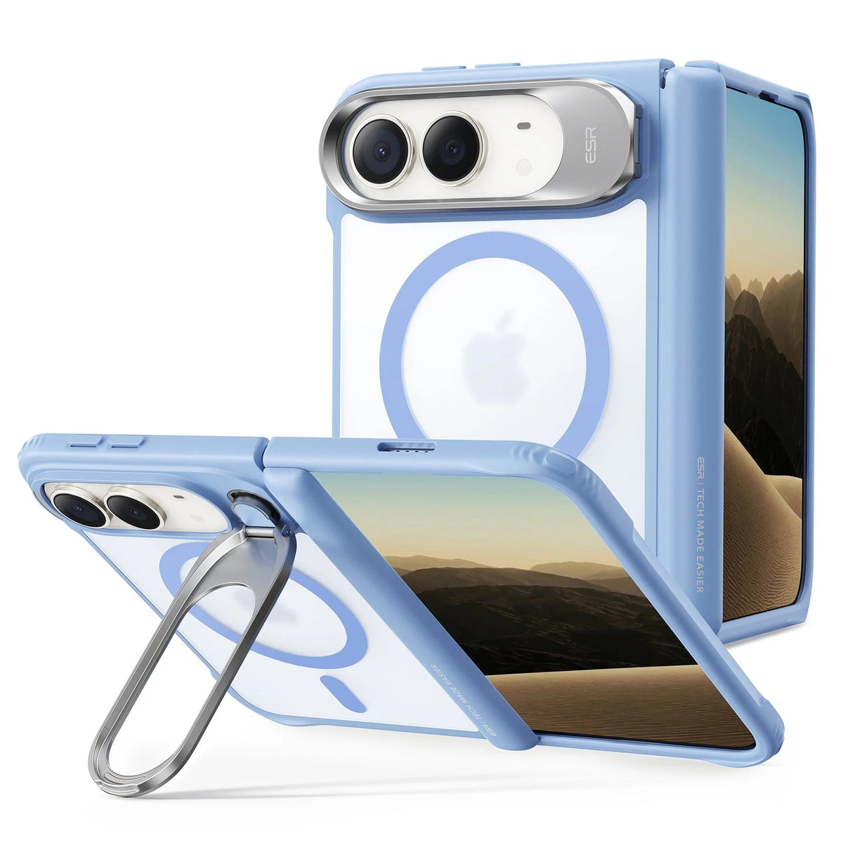 Frosted Misty Blue iPhone 18 Pro Max Magsafe Slim Phone Case with Stand