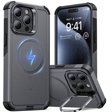 iPhone 15 Pro Cyber Tough Case with Stash Stand (HaloLock) - Gray ESR ESR