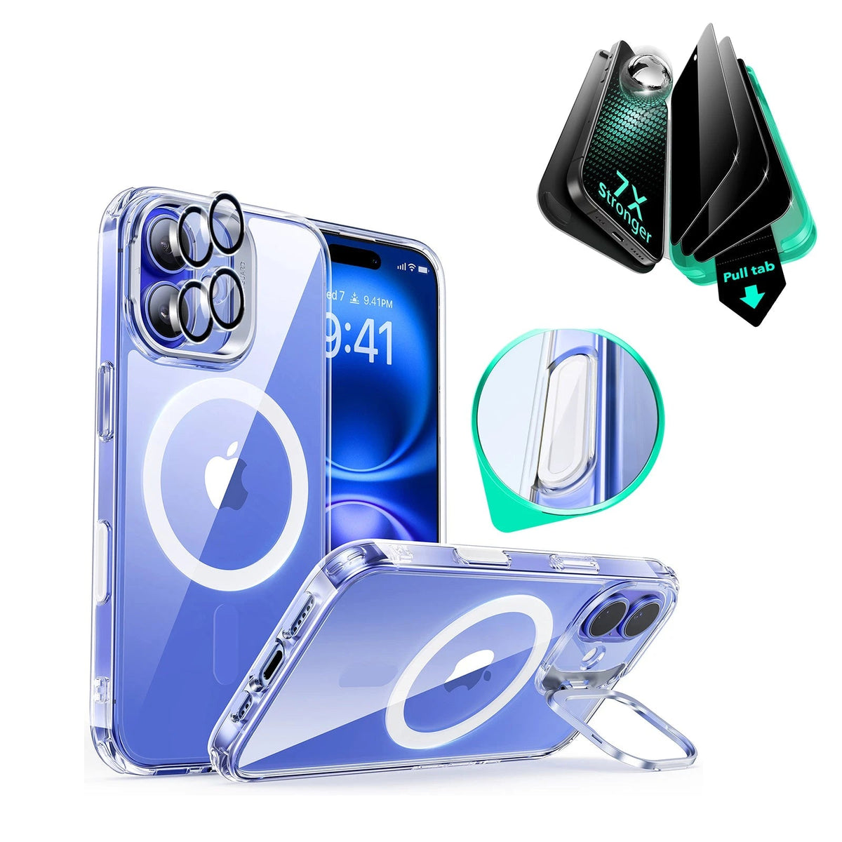 iPhone 16 Classic Hybrid Magnetic Case & Privacy Screen Protector Bundle Clear
