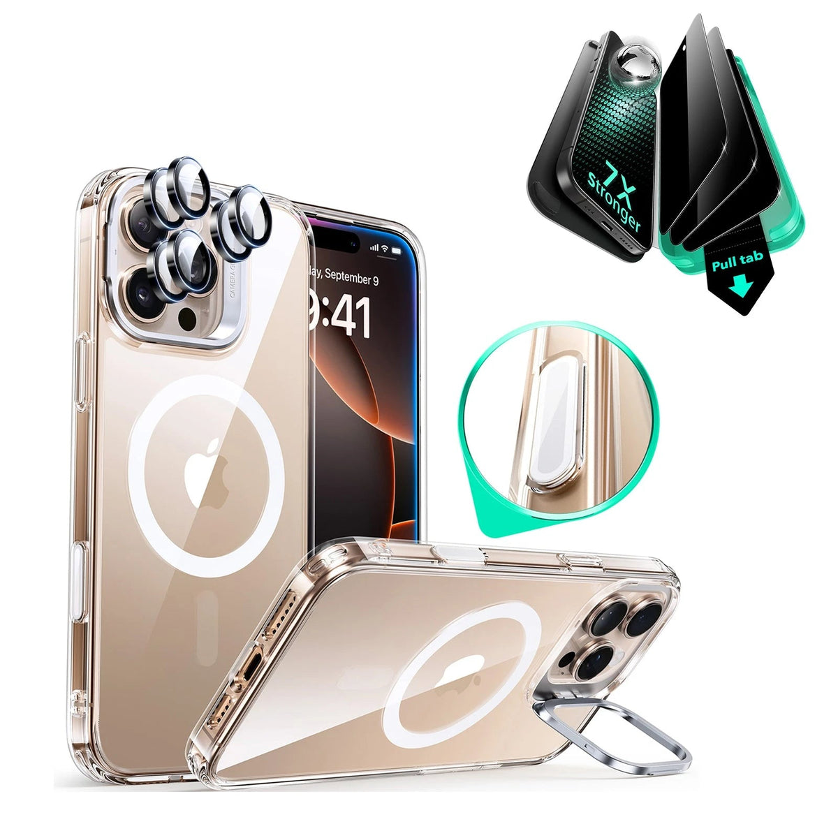 iPhone 16 Pro Classic Hybrid Magnetic Case & Privacy Screen Protector Bundle Clear
