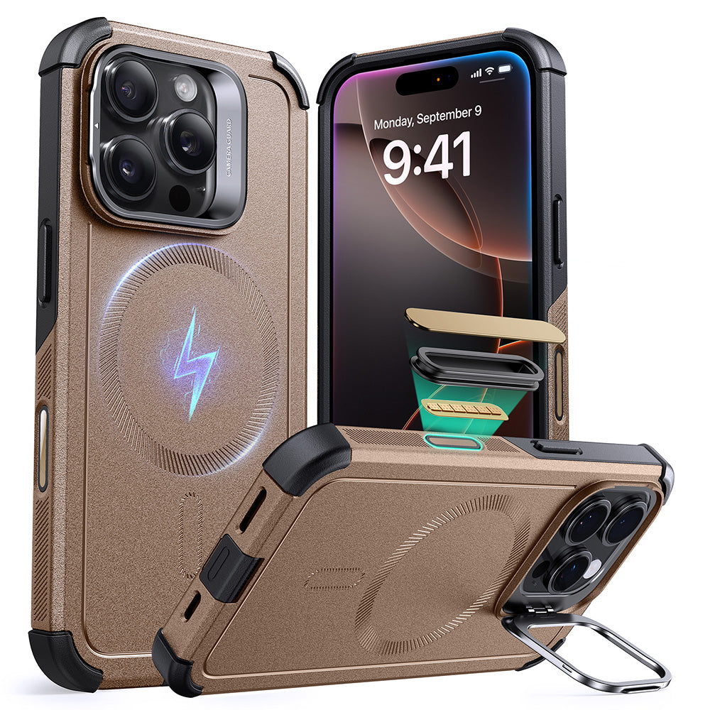 iPhone 16 Pro Cyber Tough Magnetic Case (Camera Control, Stash Stand) - Desert Titanium ESR ESR