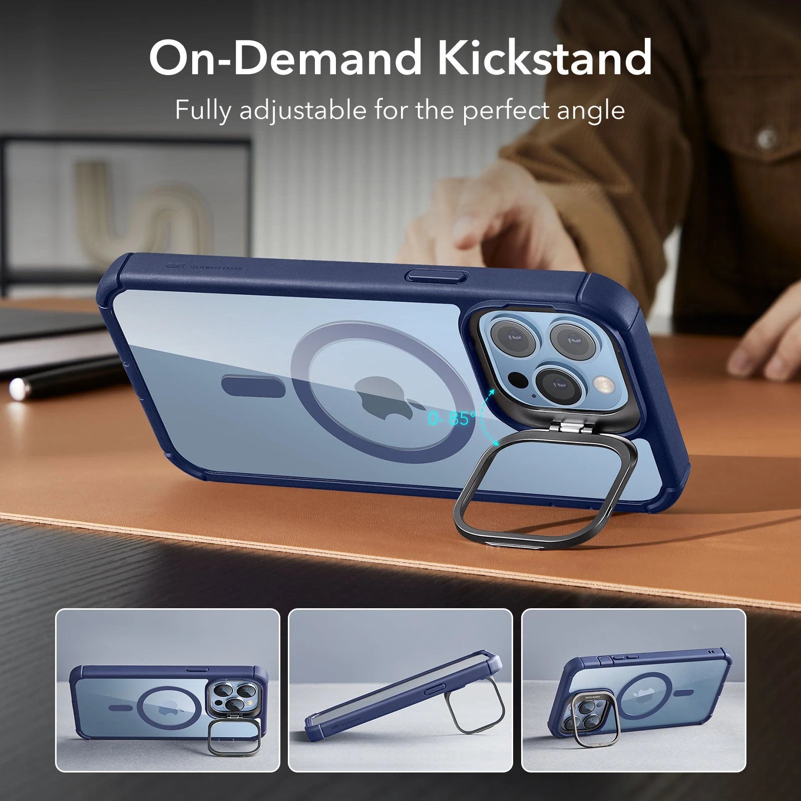 iPhone 13 Pro Max Armor Tough Case with Stash Stand (HaloLock) - Clear Blue ESR ESR