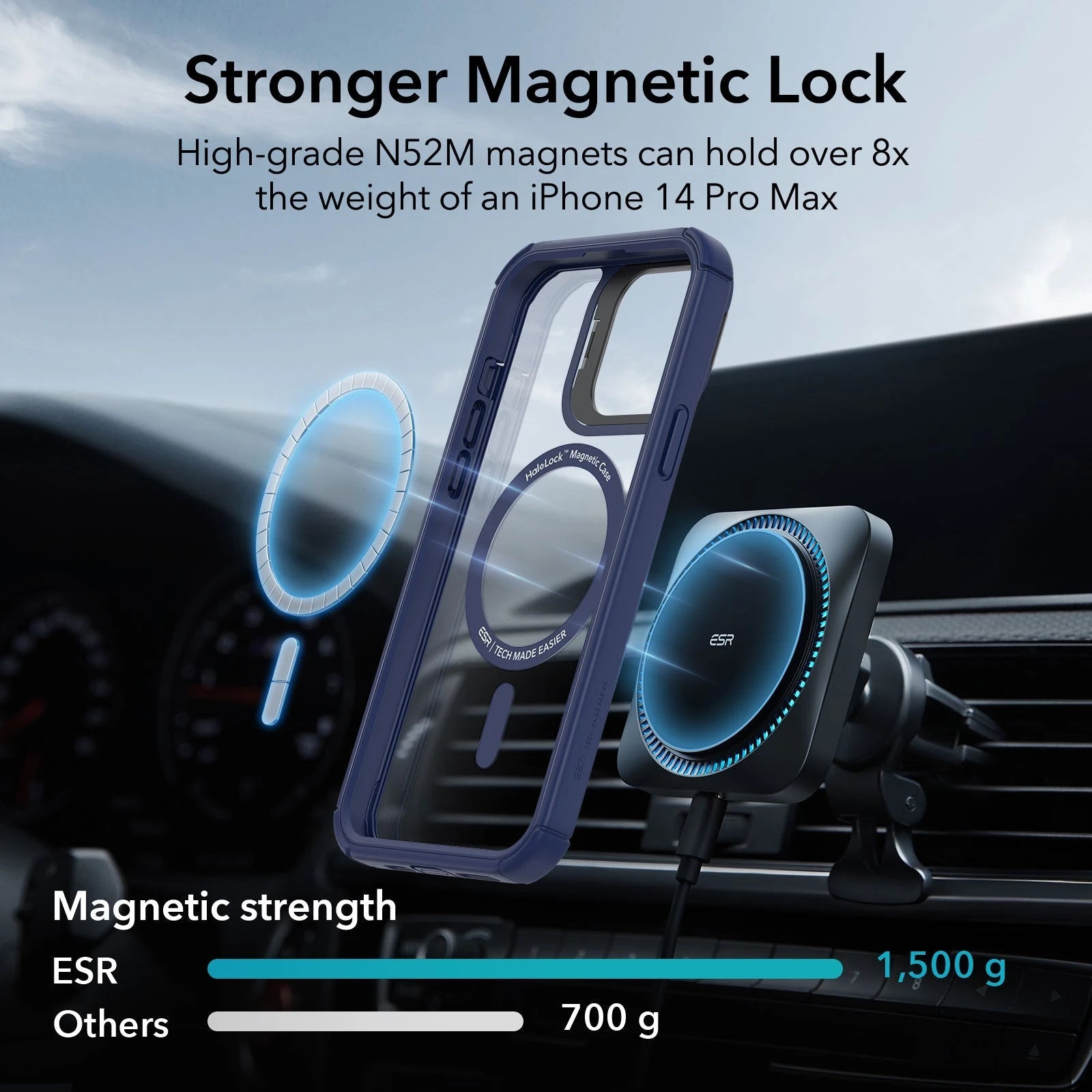 iPhone 13 Pro Max Armor Tough Case with Stash Stand (HaloLock) - Clear Blue ESR ESR