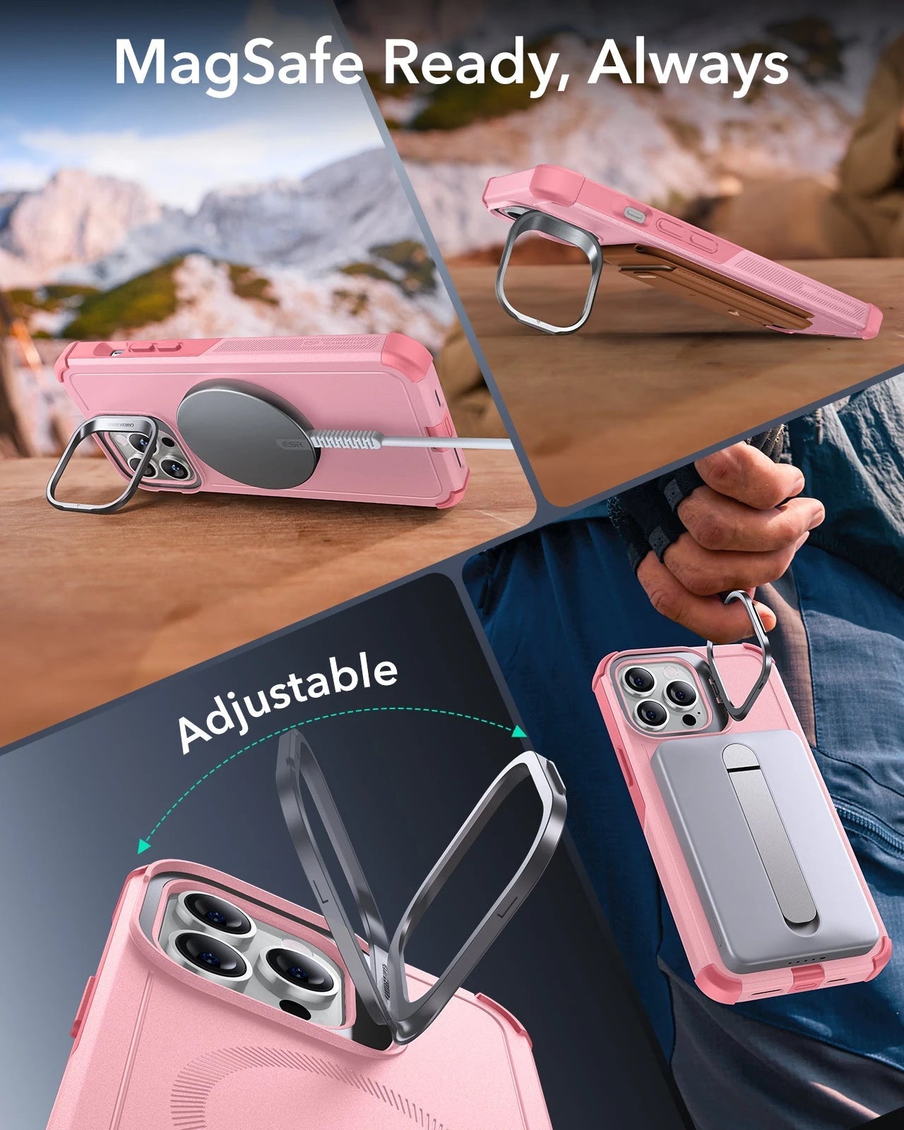 iPhone 13 Pro Max Cyber Tough Magnetic Case (Stash Stand) - Pink ESR ESR