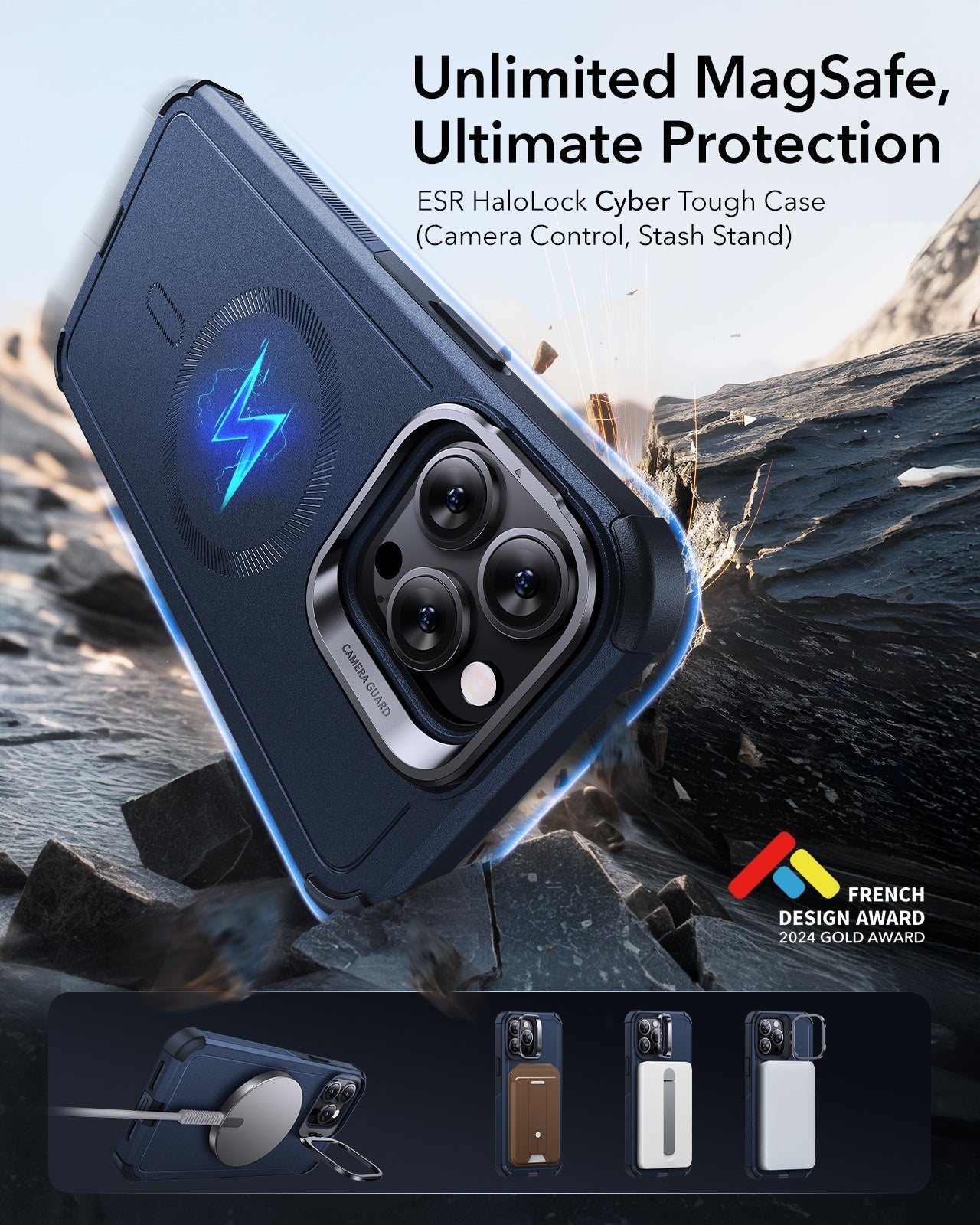 iPhone 14 Pro Cyber Tough Magnetic Case (Stash Stand) - Dark Blue ESR ESR