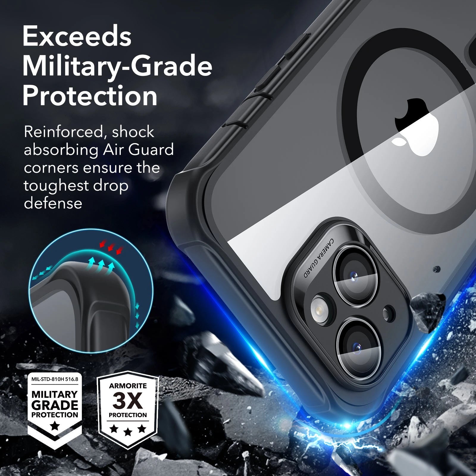 iPhone 15 Armor Tough Case (HaloLock) - Clear Black ESR