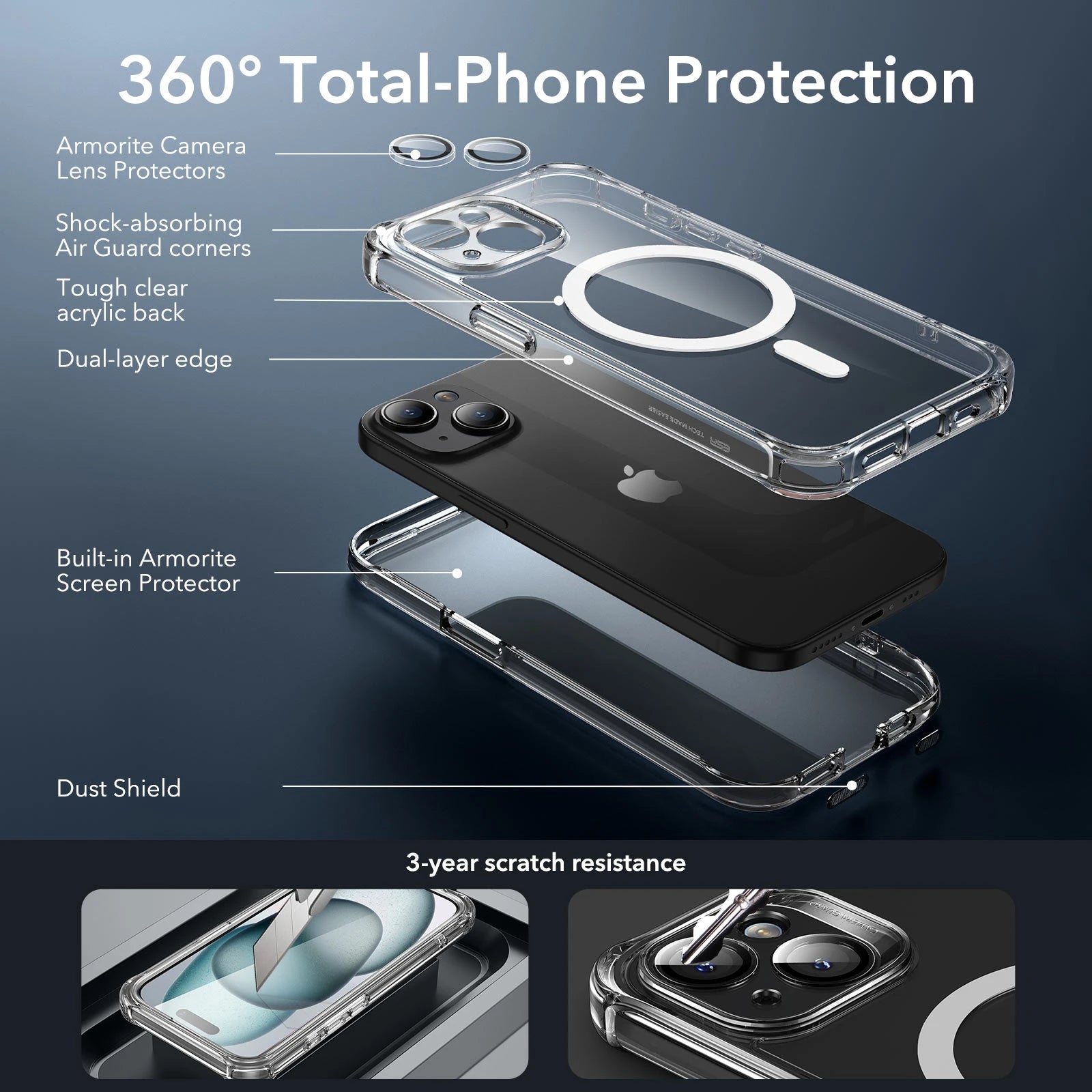 iPhone 15 Armor Tough Case (HaloLock) - Clear ESR