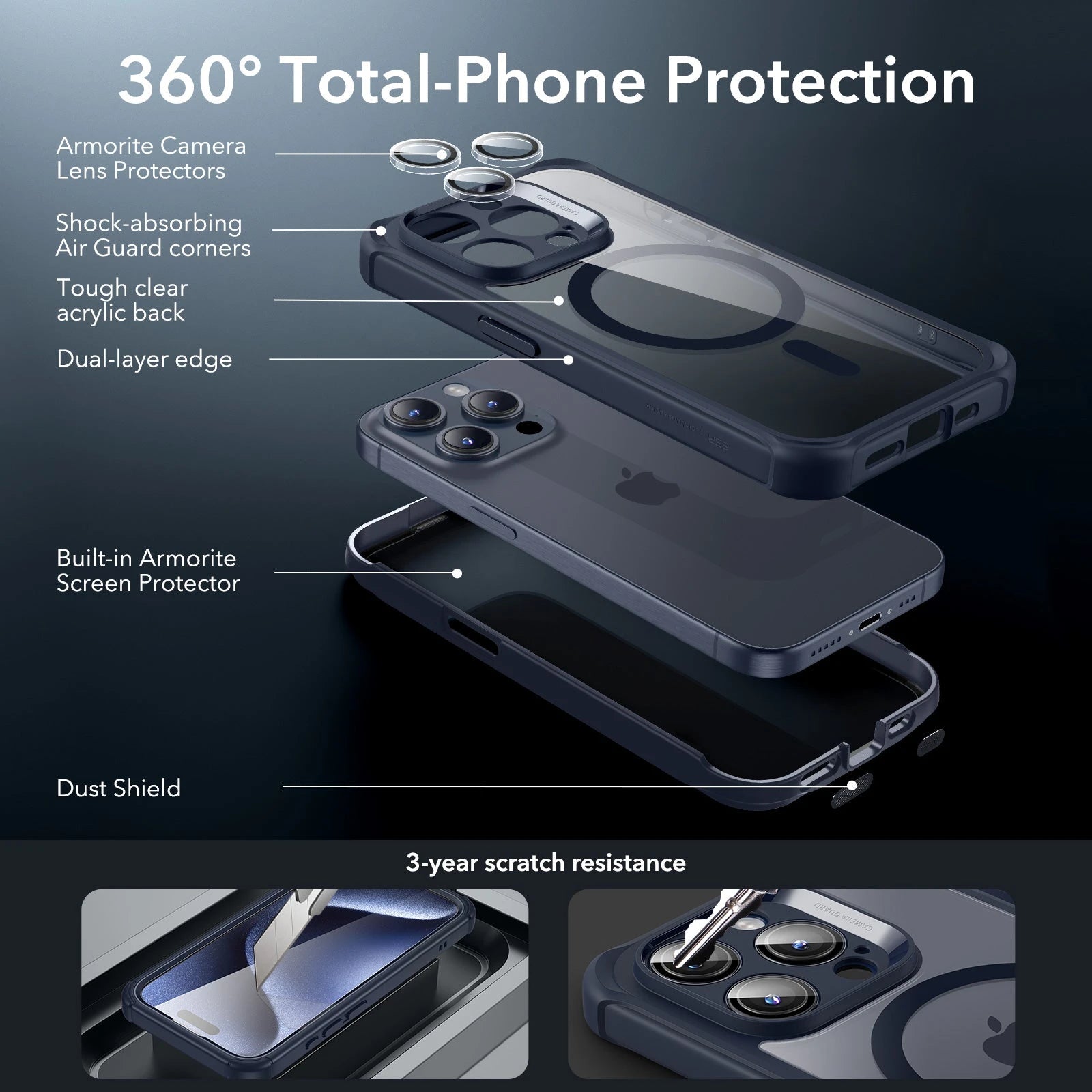 iPhone 15 Pro Max Armor Tough Case (HaloLock) - Clear Dark Blue ESR ESR