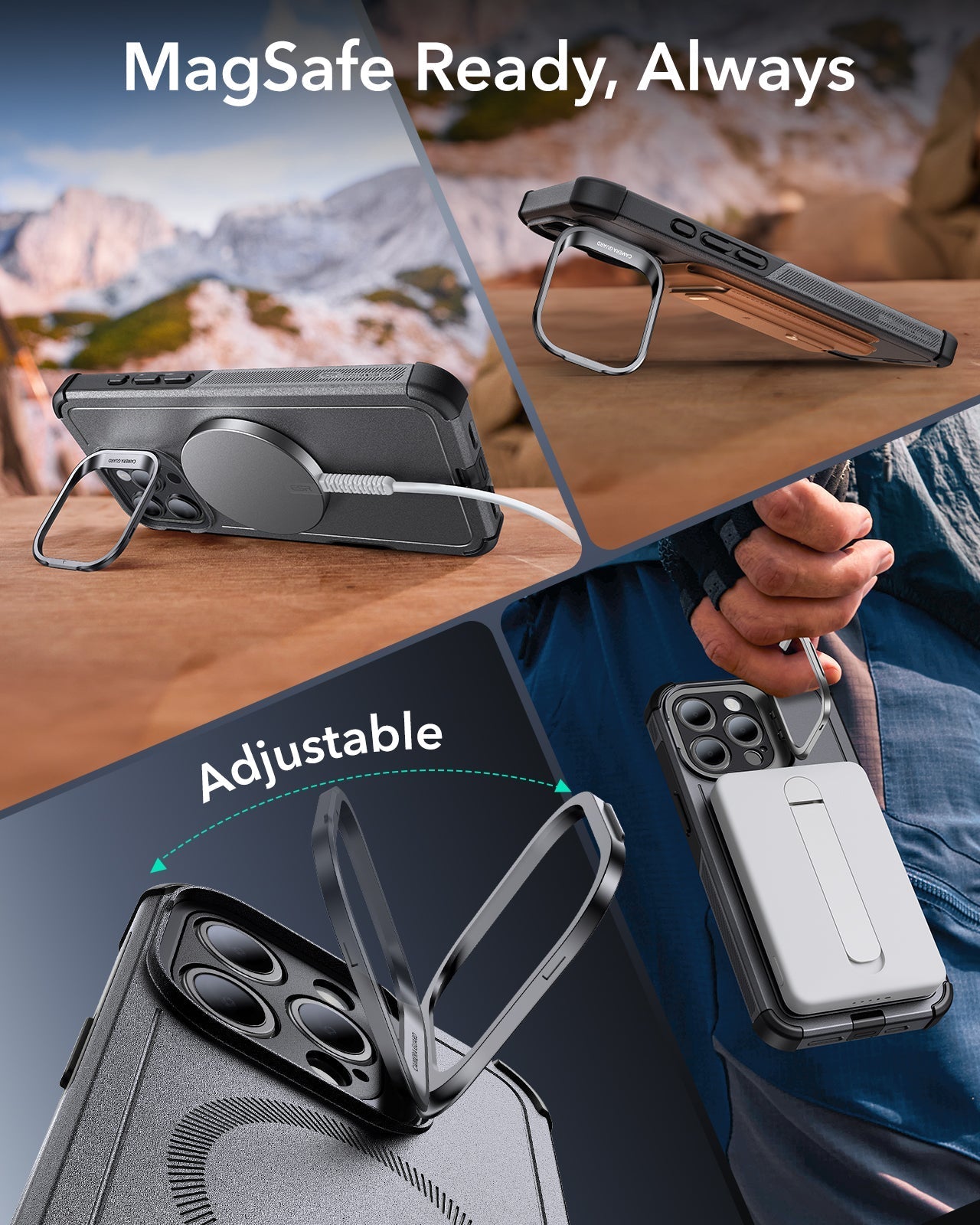 iPhone 15 Pro Max Cyber Tough Case with Stash Stand (HaloLock) - Gray ESR ESR