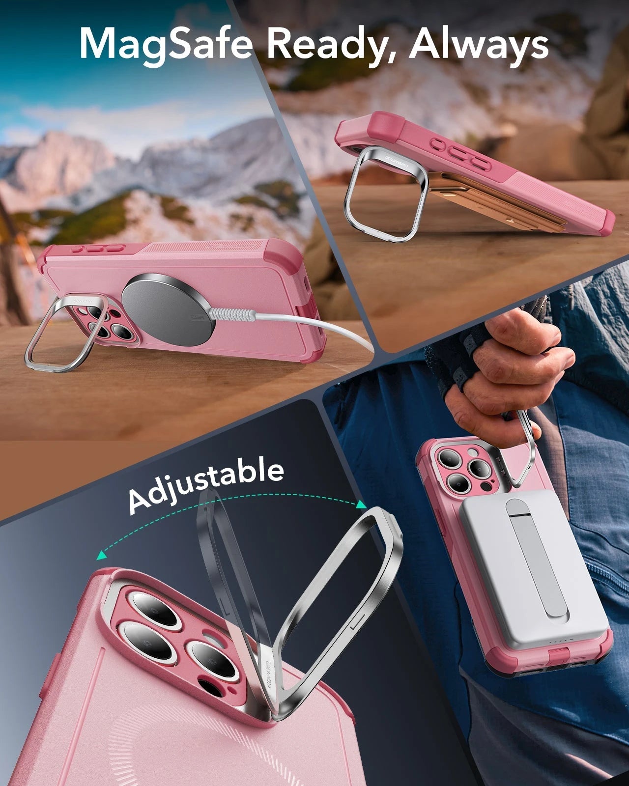 iPhone 15 Pro Max Cyber Tough Case with Stash Stand (HaloLock) - Pink ESR ESR