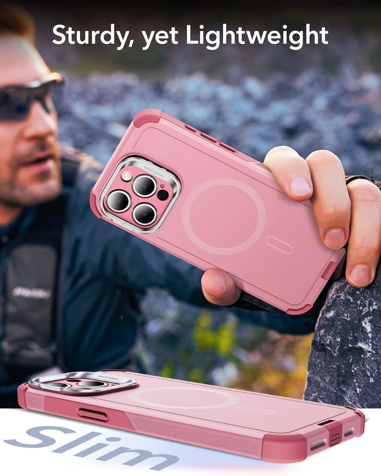 iPhone 15 Pro Max Cyber Tough Case with Stash Stand (HaloLock) - Pink ESR ESR