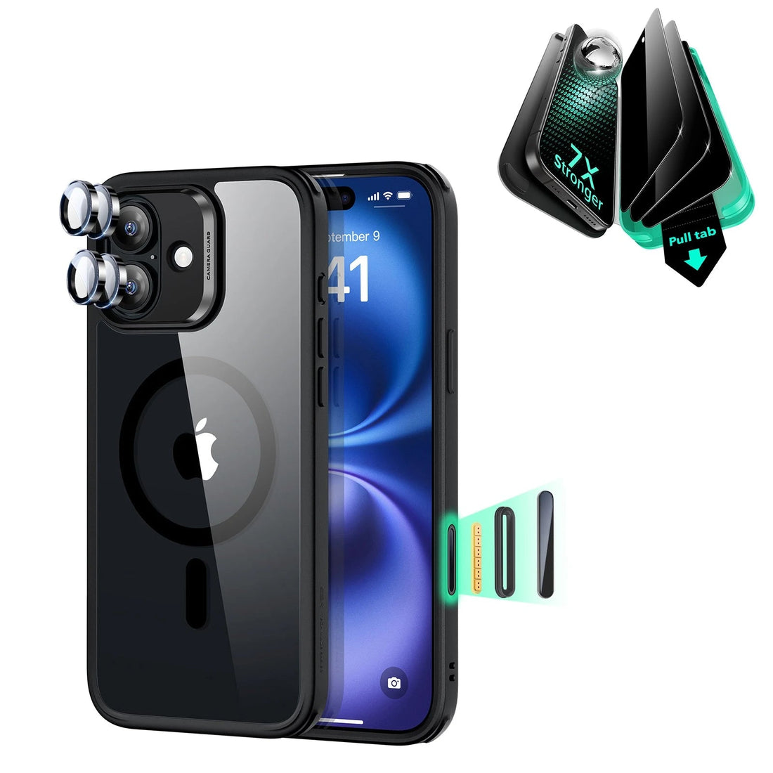 iPhone 16 Classic Hybrid Magnetic Case (Camera Control) & Privacy Screen Protector Bundle - Clear Black ESR ESR