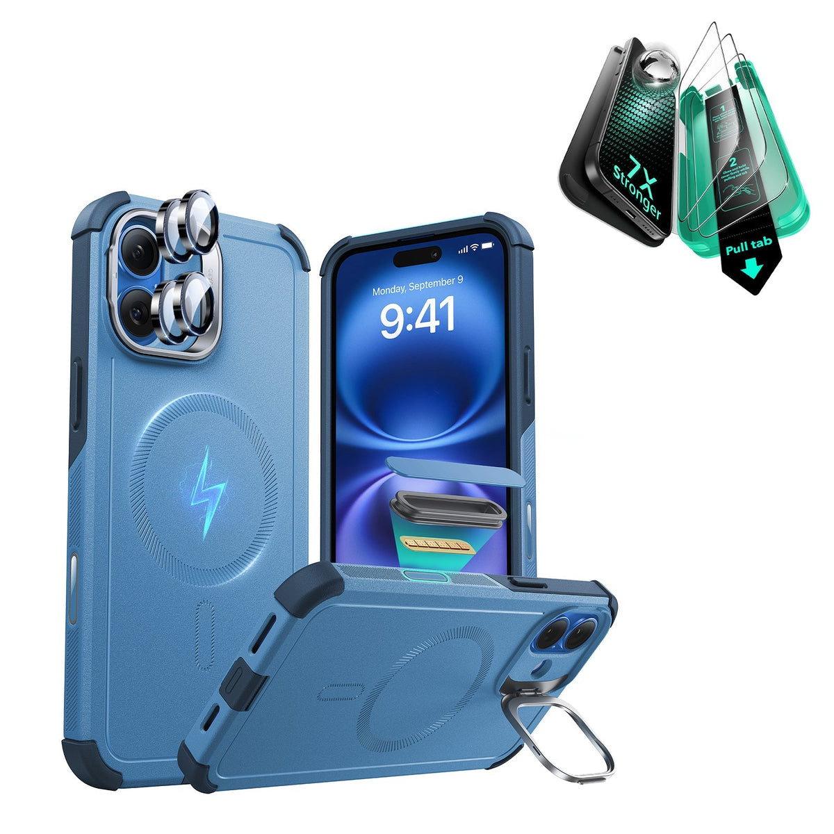iPhone 16 Cyber Tough Magnetic Case Protection Bundle Light Blue