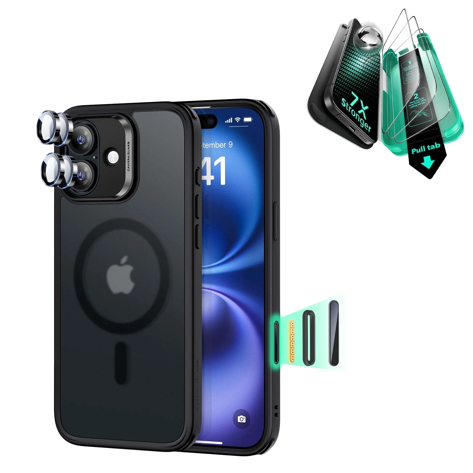 iPhone 16 Plus Classic Hybrid Magnetic Case (Camera Control) & Screen Protection Bundle - Frosted Black ESR ESR