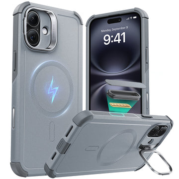 iPhone 16 Plus Cyber Tough Magnetic Case (Camera Control, Stash Stand) - Light Grey ESR ESR