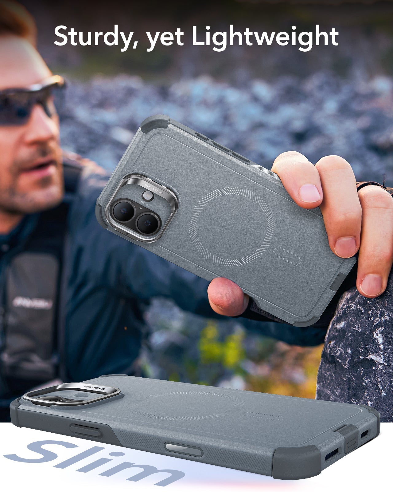 iPhone 16 Plus Cyber Tough Magnetic Case (Camera Control, Stash Stand) - Light Grey ESR ESR