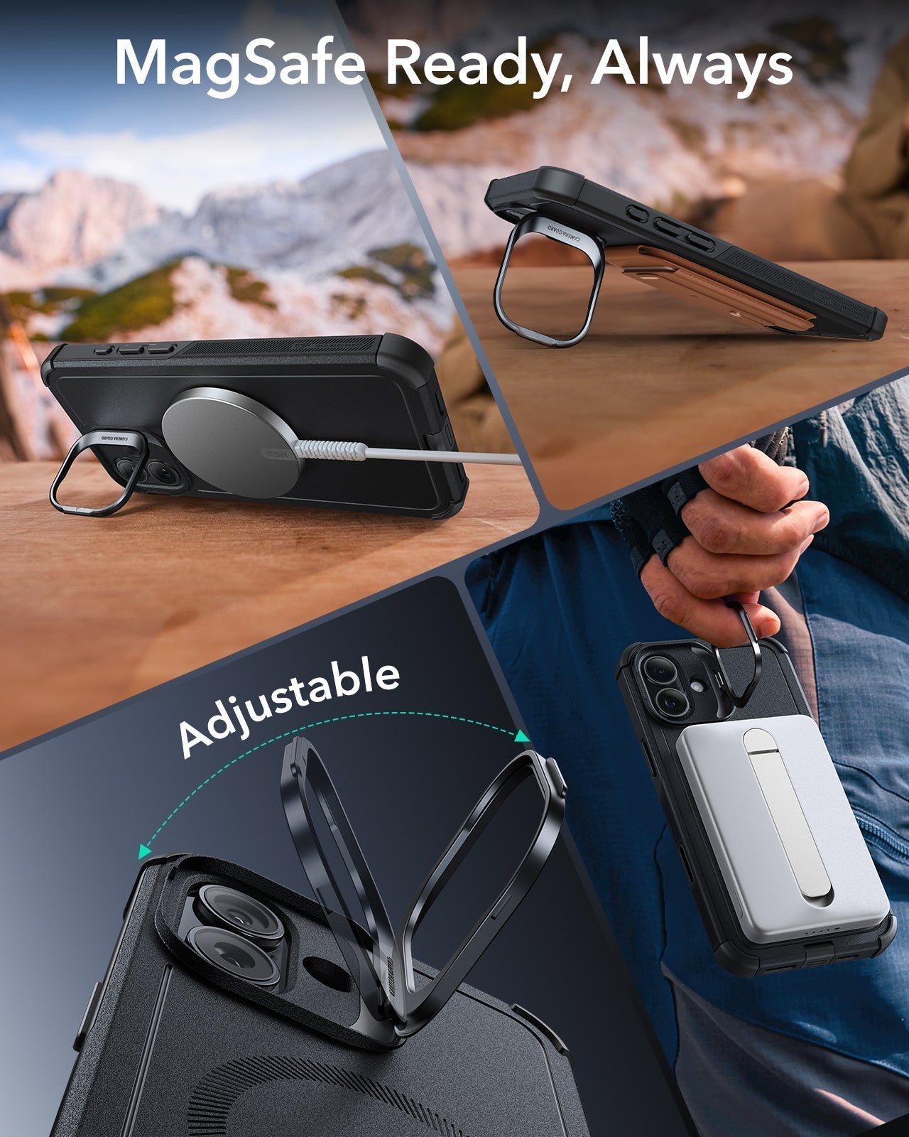 iPhone 16 Plus Cyber Tough Magnetic Case Privacy Protection Bundle (Camera Control, Stash Stand) - Black ESR ESR