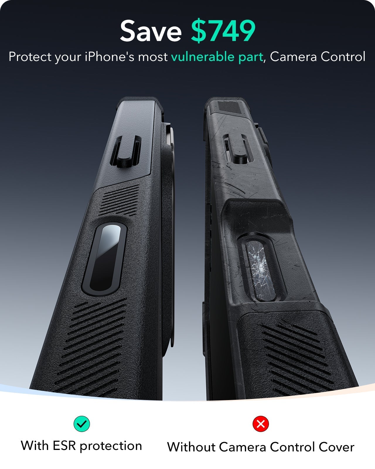 iPhone 16 Plus Cyber Tough Magnetic Case Protection Bundle (Camera Control, Stash Stand) - Black ESR ESR