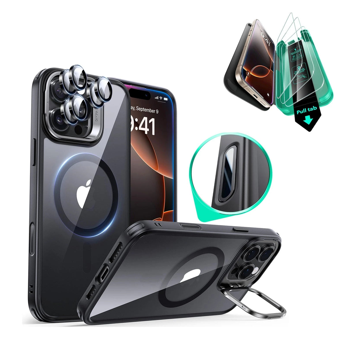 iPhone 16 Pro Classic Hybrid Magnetic Case Protection Bundle Clear