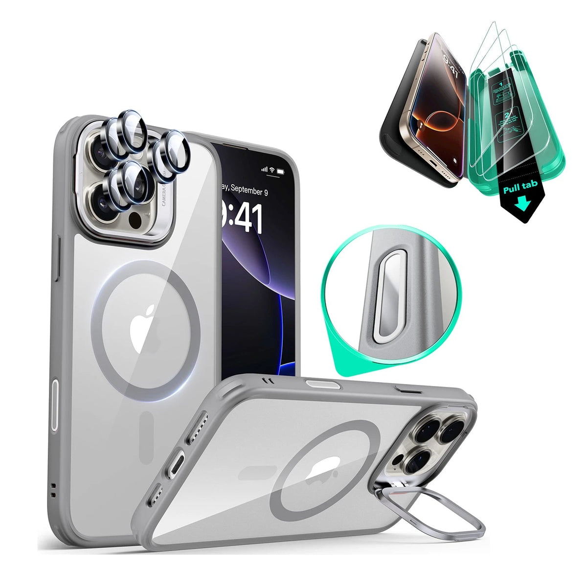iPhone 16 Pro Max Classic Hybrid Magnetic Case Protection Bundle Clear