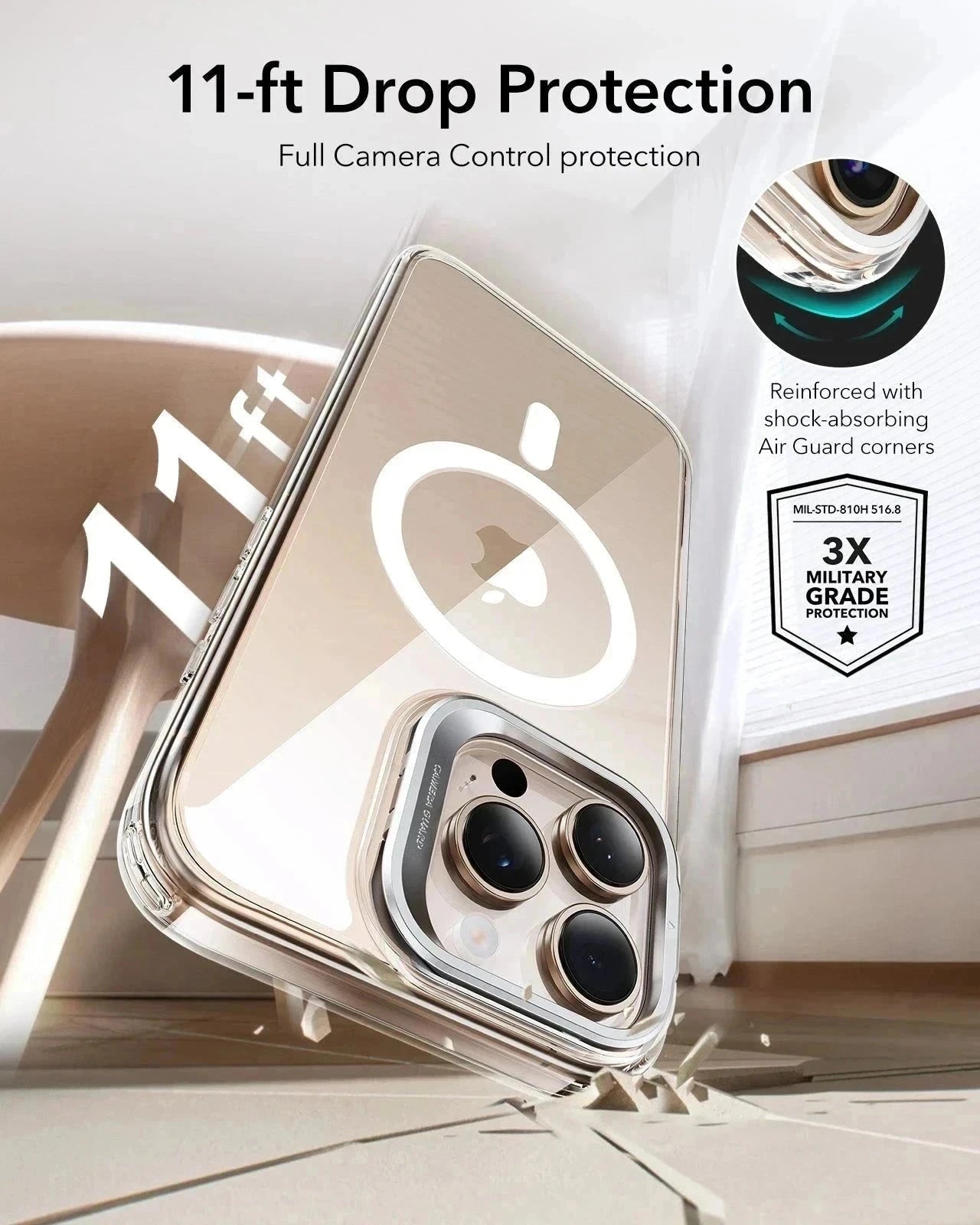 iPhone 16 Pro HaloLock Classic Hybrid Case Protection Bundle (Camera Control, Stash Stand) - Clear ESR ESR