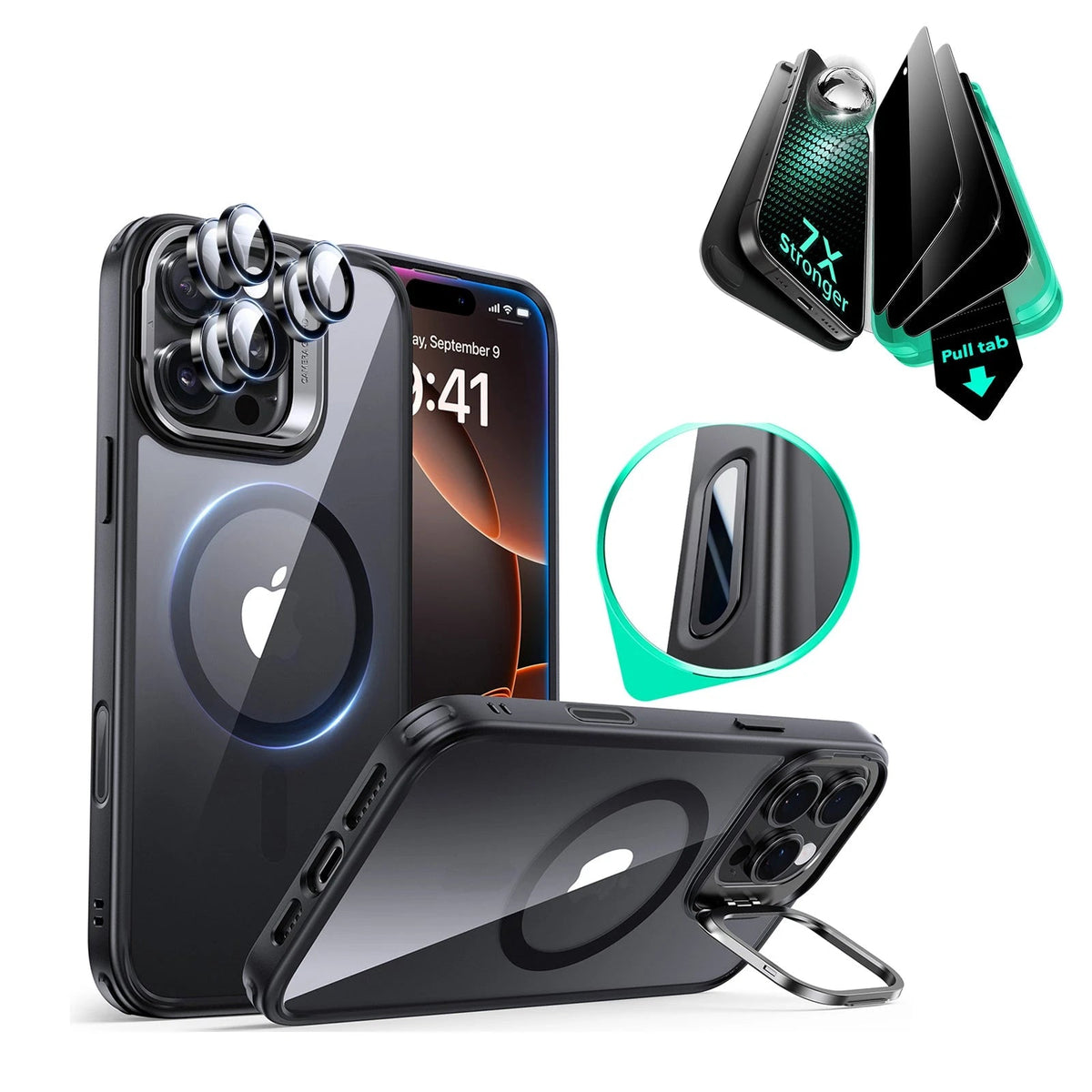 iPhone 16 Pro Max Classic Hybrid Magnetic Case & Privacy Screen Protector Bundle Clear