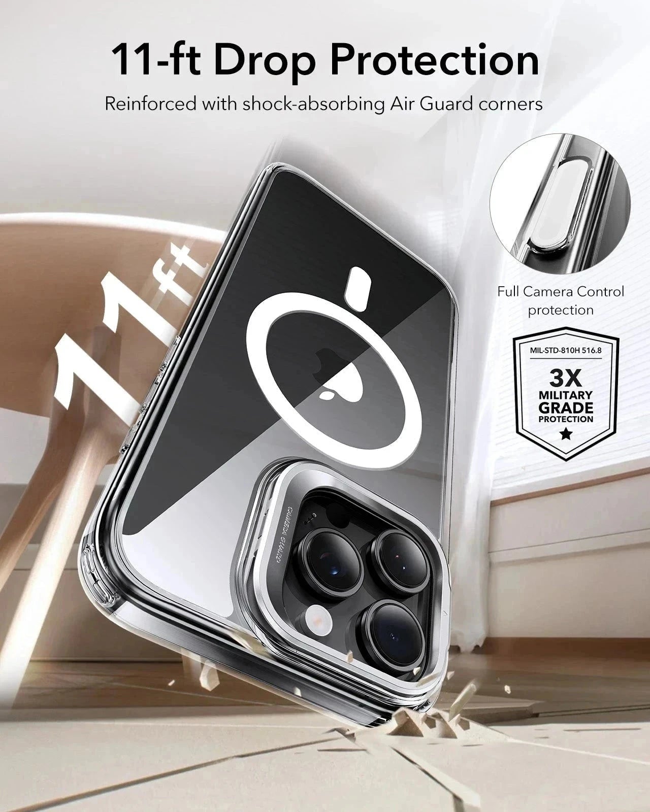 iPhone 16 Pro Max Classic Hybrid Magnetic Case (Camera Control, Stash Stand) & Privacy Screen Protector Bundle - Clear ESR ESR