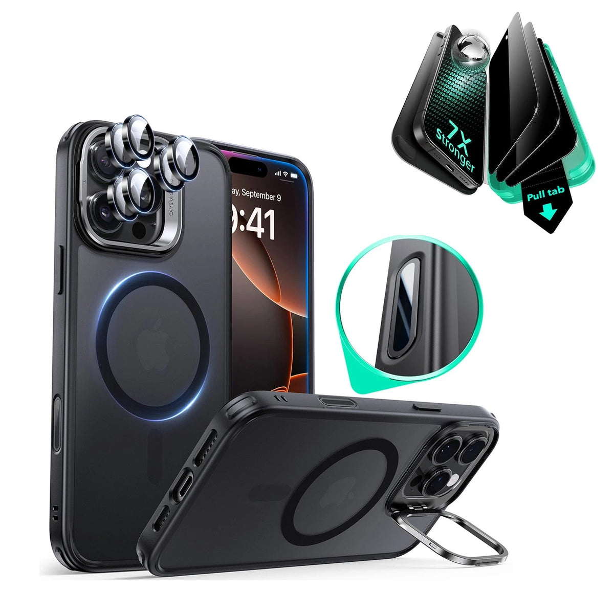 iPhone 16 Pro Classic Hybrid Magnetic Case & Privacy Screen Protector Bundle Frosted