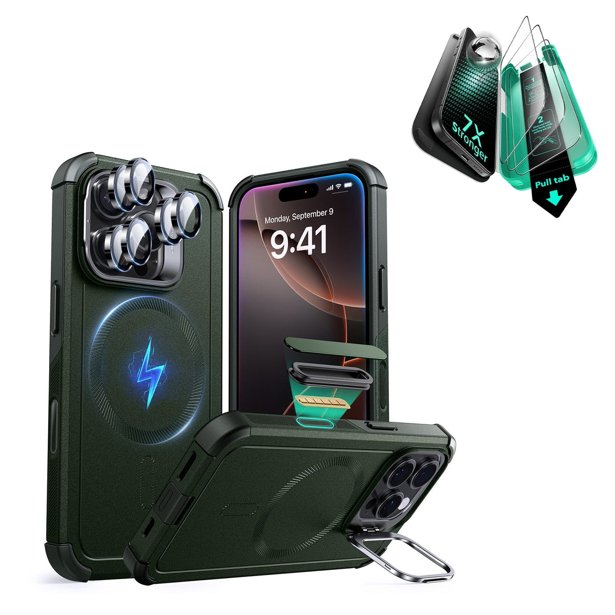 iPhone 16 Pro Cyber Tough Magnetic Case Protection Bundle Army Green