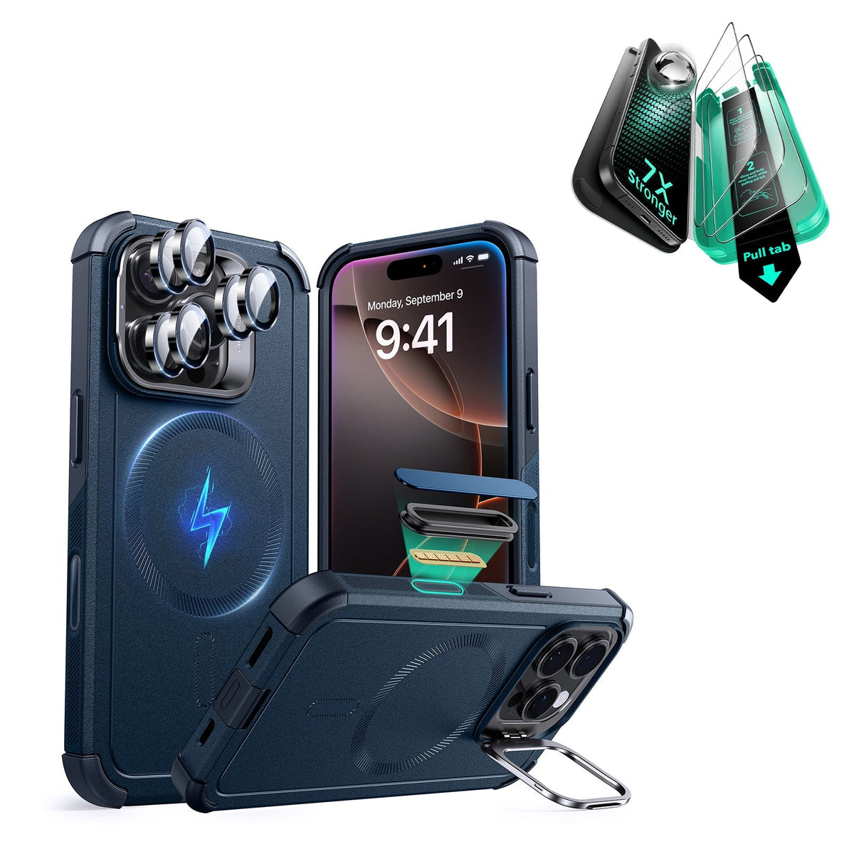 iPhone 16 Pro Cyber Tough Magnetic Case Protection Bundle Navy Blue