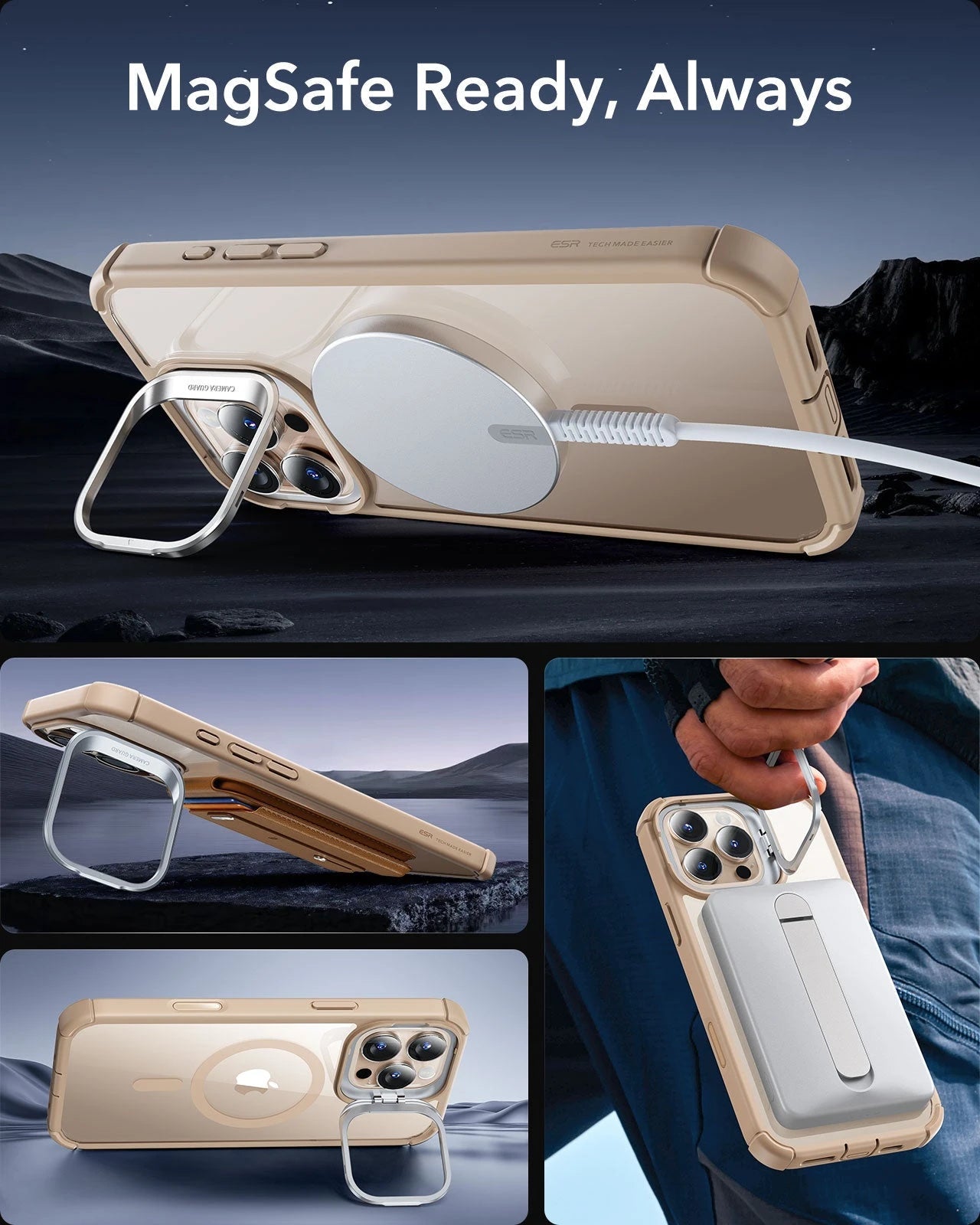 iPhone 16 Pro Max Armor Tough Magnetic Case (Camera Control, Stash Stand) - Desert Titanium ESR ESR