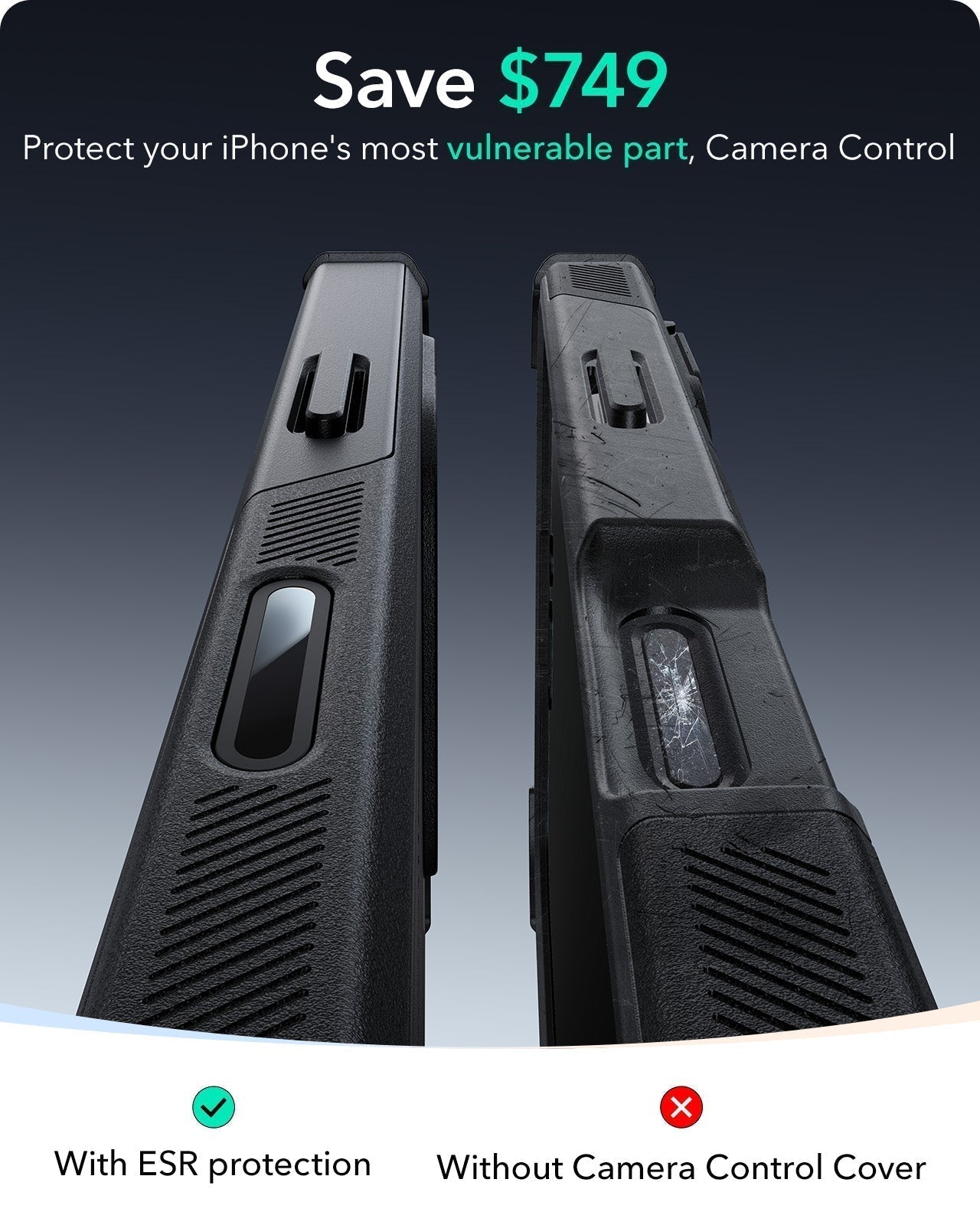 iPhone 16 Pro Max Cyber Tough Magnetic Case Privacy Protection Bundle (Camera Control, Stash Stand) - Black ESR ESR