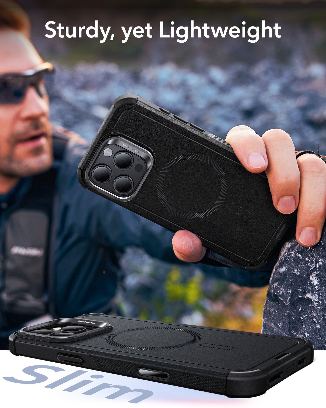 iPhone 16 Pro Max Cyber Tough Magnetic Case Privacy Protection Bundle (Camera Control, Stash Stand) - Black ESR ESR