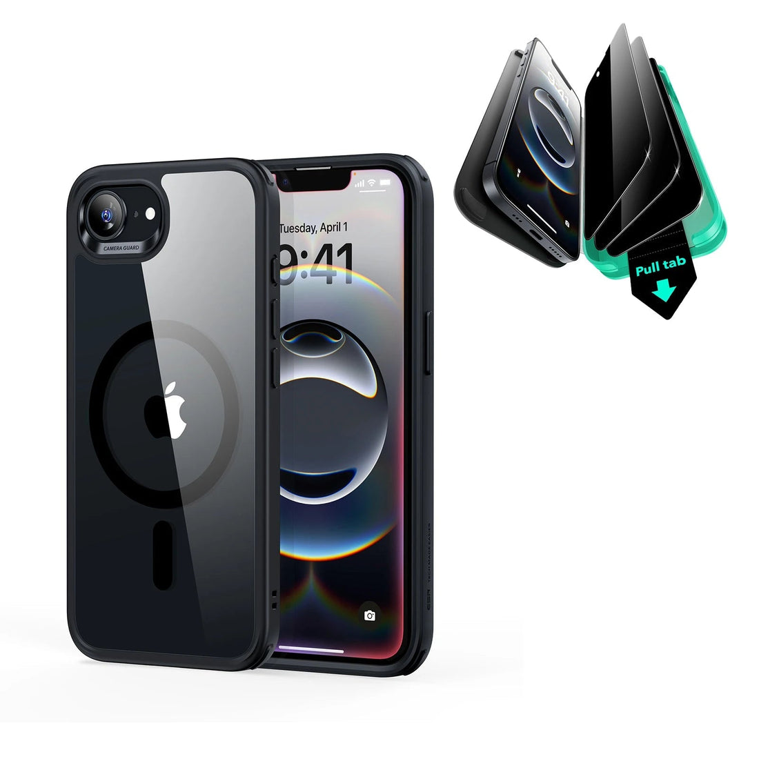iPhone 16e HaloLock Classic Hybrid Case Privacy Protection Bundle - Clear Black ESR ESR