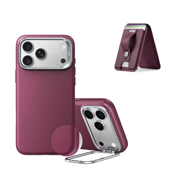 iPhone 18 Pro Atelier Silicone Leather Magnetic Case with Camera Control and Flex Stand, Plus Geo Wallet Stand Bundle - Deep Burgundy