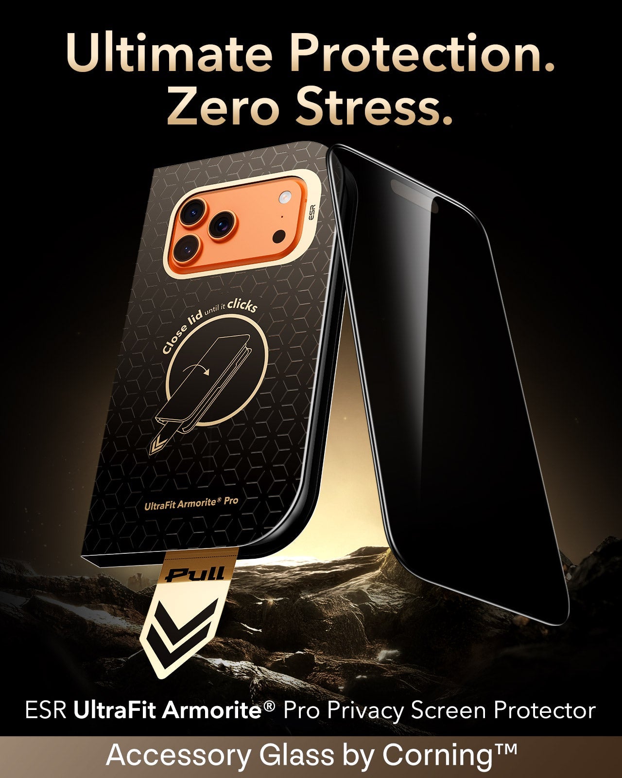 ESR iPhone 18 Pro Corning Glass Privacy Screen Protector Ultimate Protection.  Zero Stress.