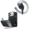 iPhone 18 Pro Max Atelier Vegan Leather Magnetic Case with Camera Control and Flex Stand, Plus Xtend 100W Retractable Car Charger Bundle - Black