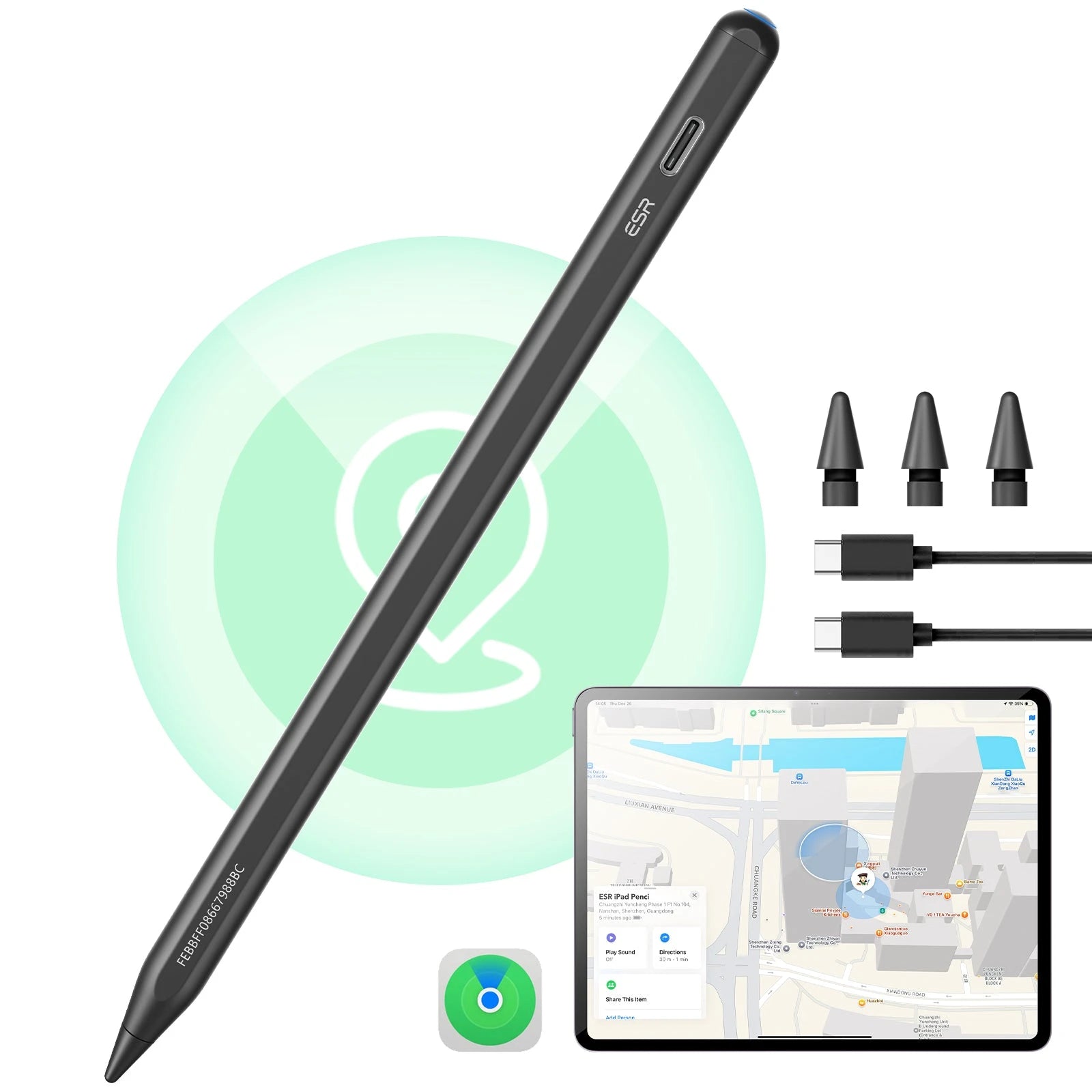 Geo Digital Pencil with Built-in Find My - Black - ESR 